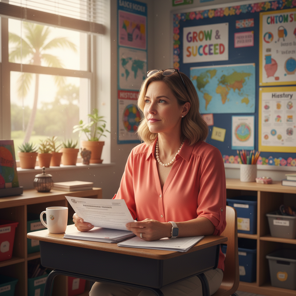 Florida teacher reviewing FRS retirement system options with advisor Maria Navas