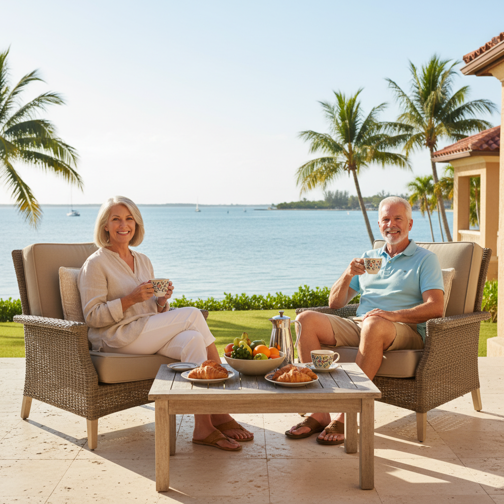 Retired Florida couple enjoying financial security with guaranteed income plan